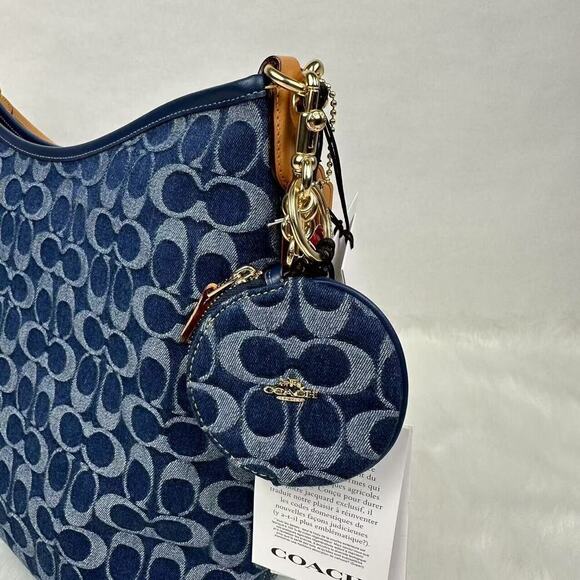 Coach Circular Coin Pouch Bag Charm In Signature Gold/Denim/Natural NWT CZ256 - Picture 8 of 10
